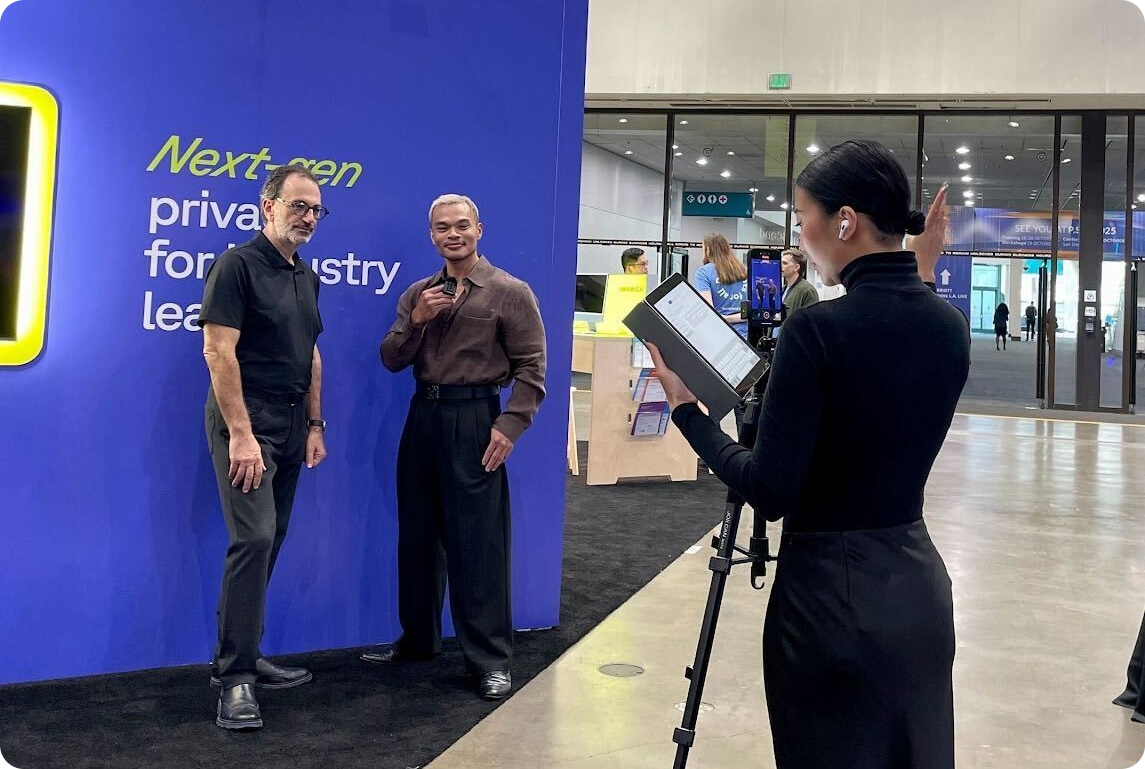 Ron De Jesus conducting a Field Trips interview at IAPP Privacy. Security. Risk. conference.