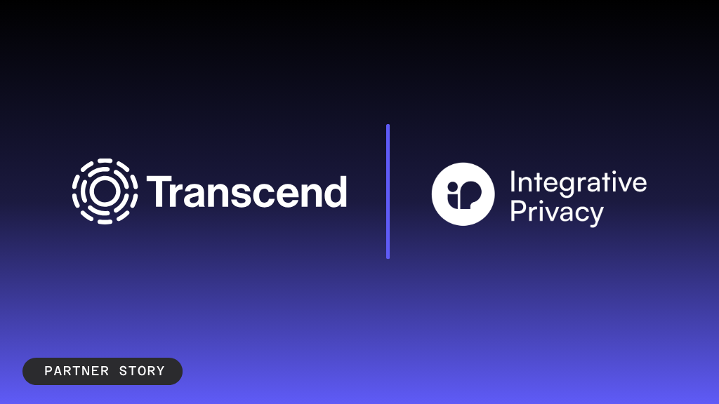 Text reading partner story transcend integrative privacy with green and white gradient