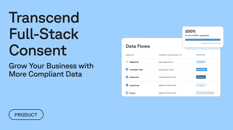 An example of transcend software showing data flows next to text reading transcend full stack consent