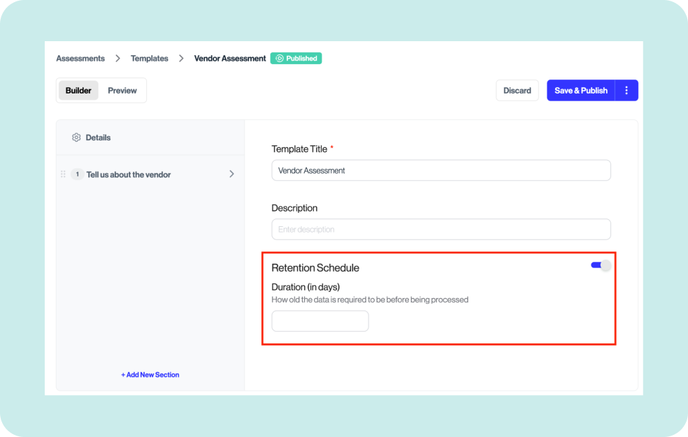 Example of Transcend software highlighting the Retention Schedule selection options