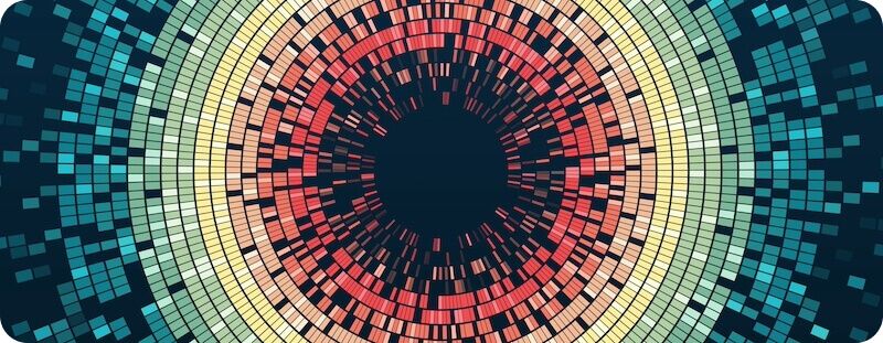 Circular mosaic design with rainbow pattern