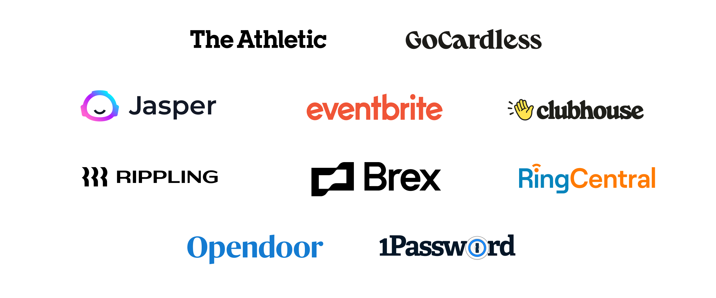Group of logos on white background including jasper eventbrite opendoor and more