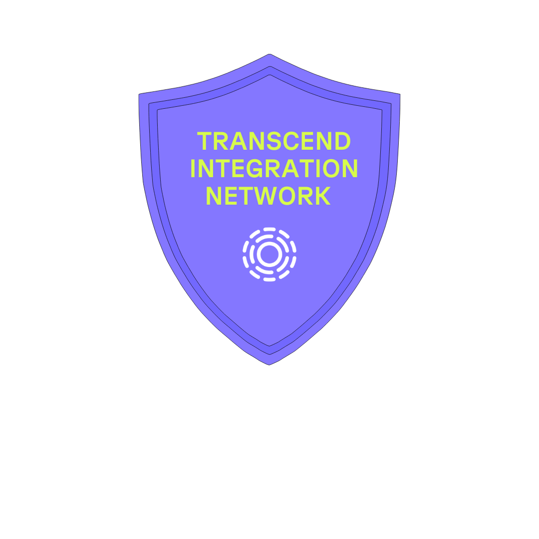 An illustration of a shield with the words "Transcend Integration Network" on it, accompanied by the Transcend logo mark.