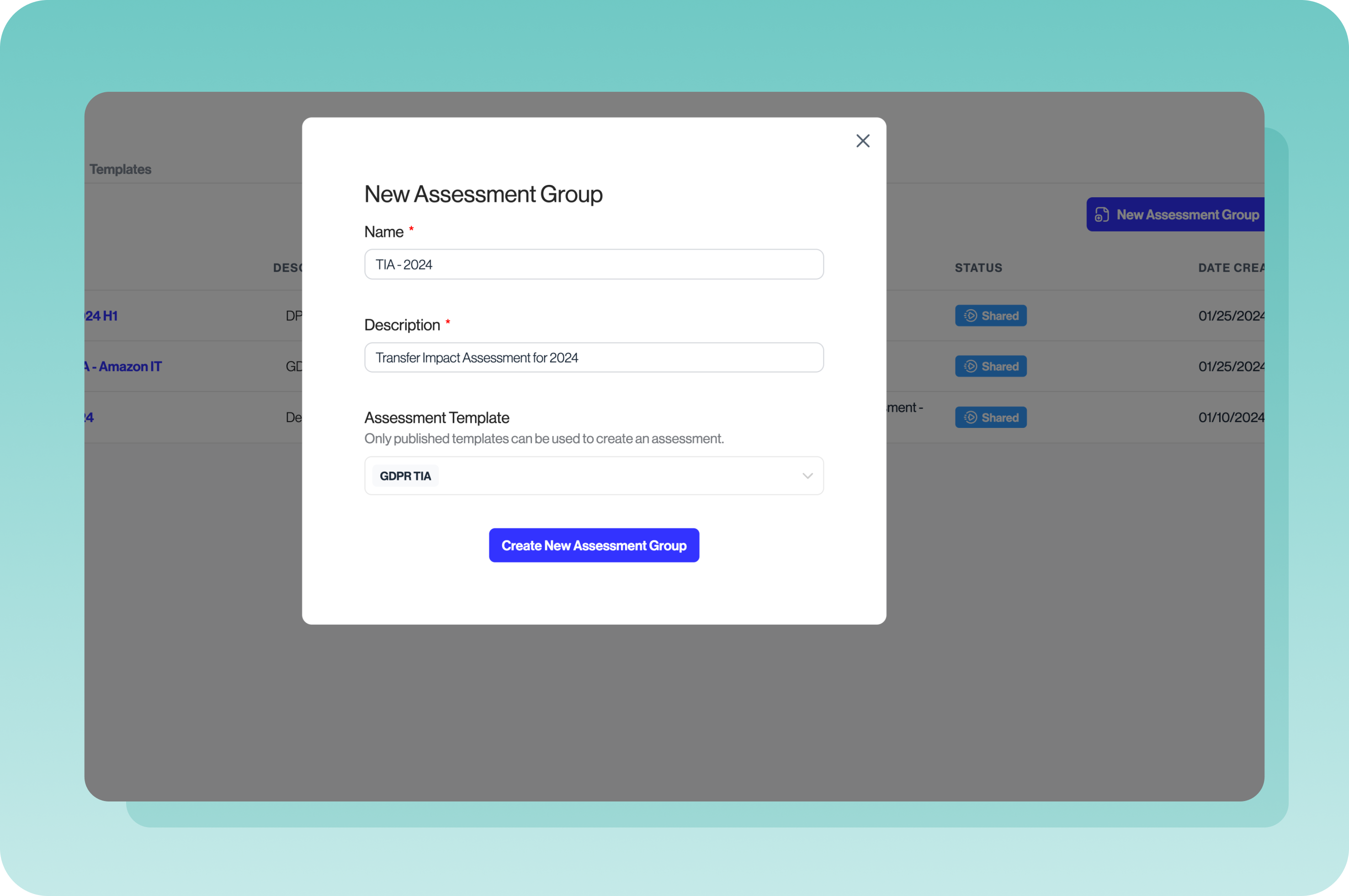 Rendering of transcend software assessment tool