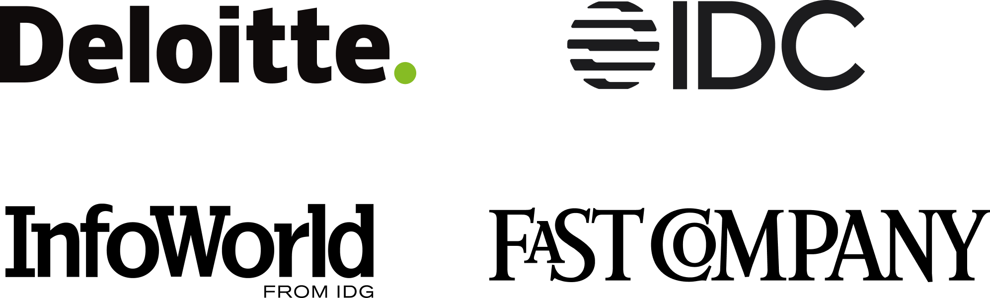 Logos for Deloitte, IDC, InfoWorld, and Fast Company.