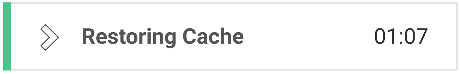 A progress bar at the top left indicates the task "Restoring Cache," with a timer showing 01:07.