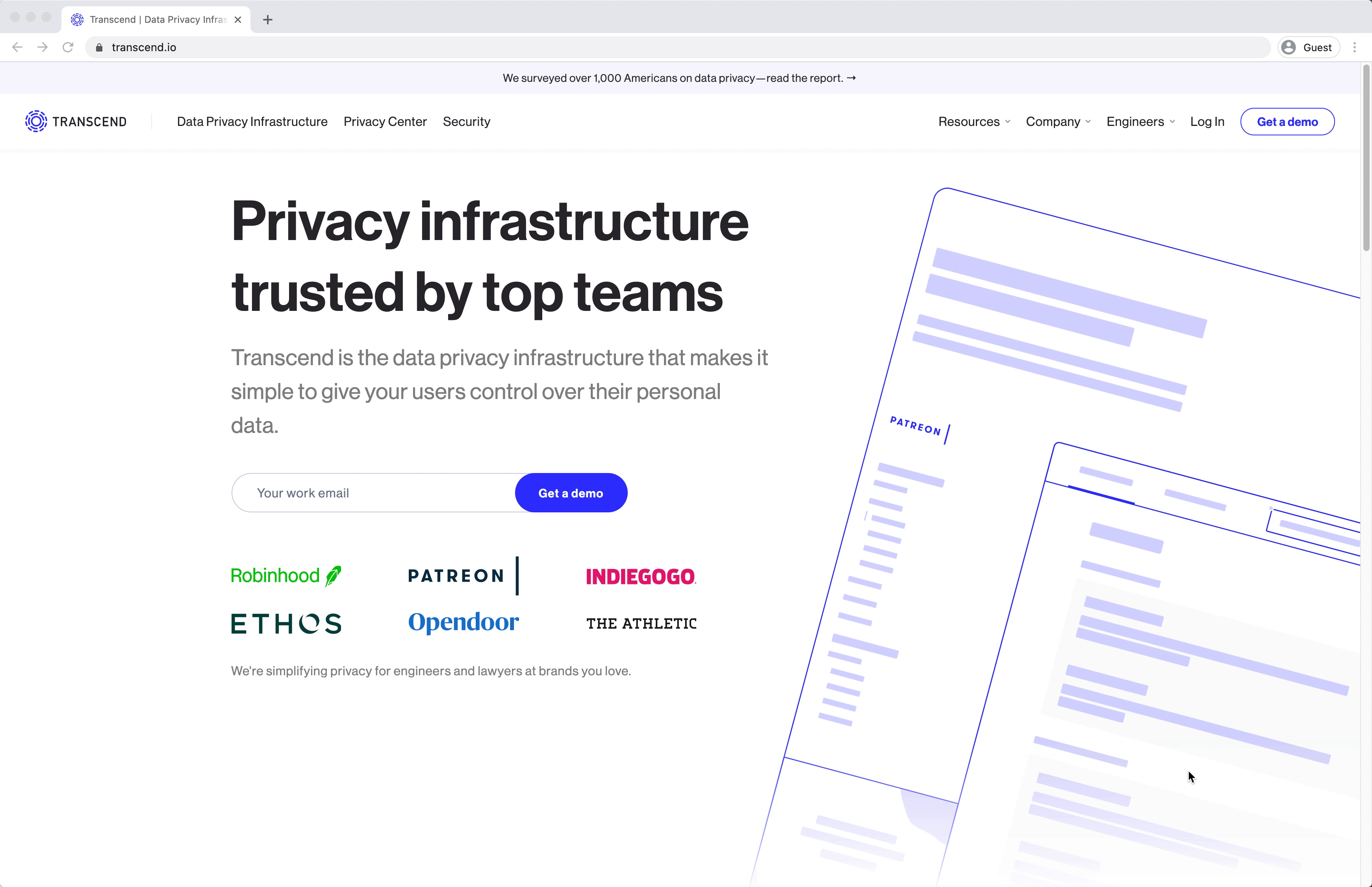 GIF that opens with text that reads "Privacy infrastructure trusted by top teams"