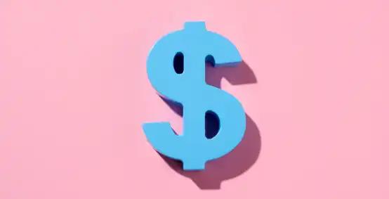 Bright blue dollar sign on pink background