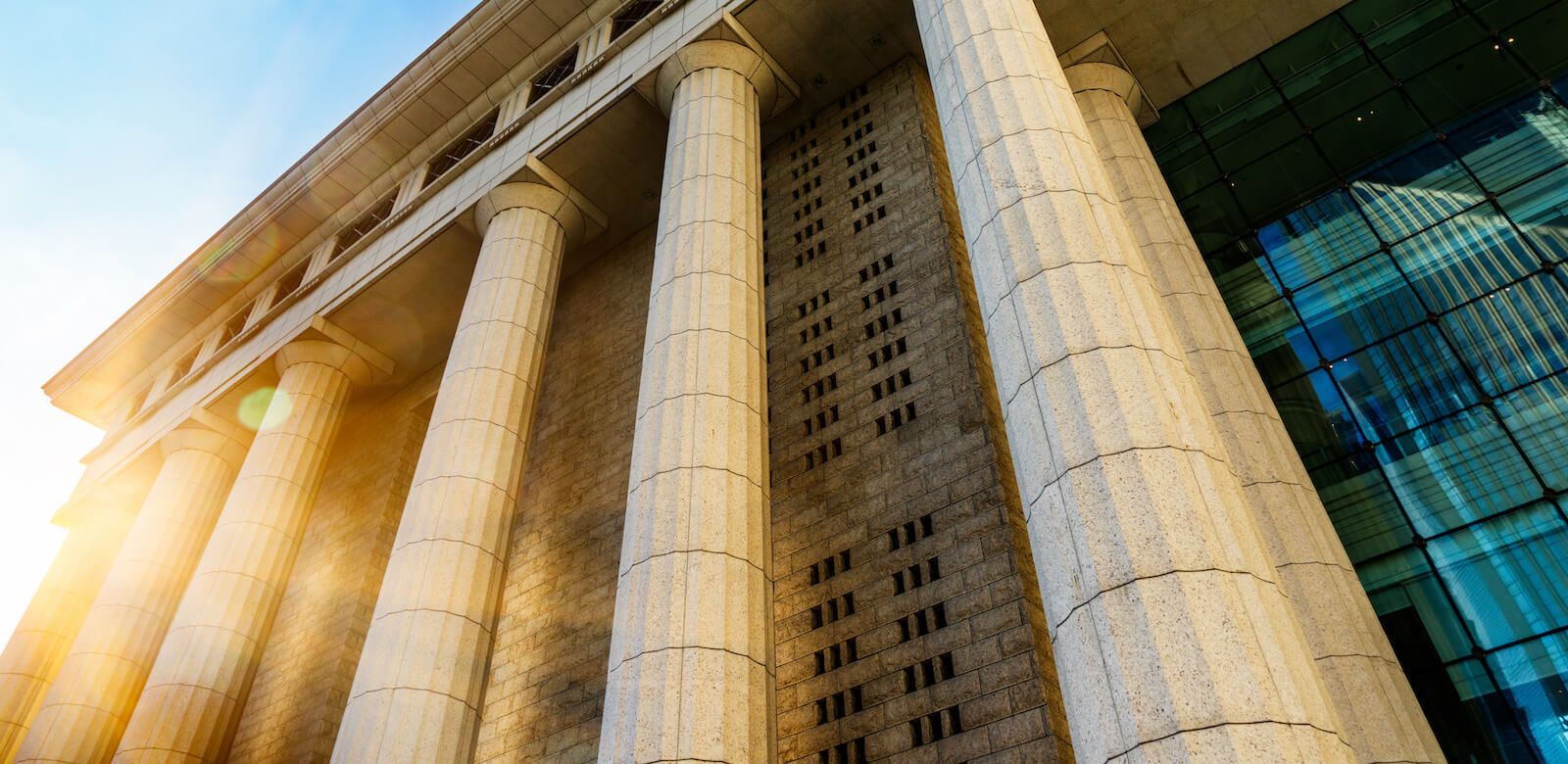 Closeup of building with classic pillars