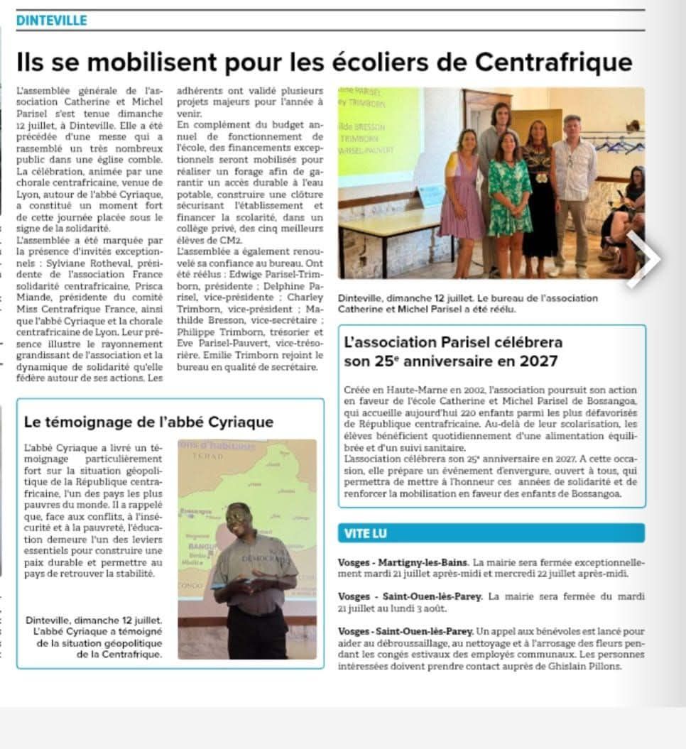 Article du Journal de la Haute-Marne : « Ils se mobilisent pour les écoliers de Centrafrique ».