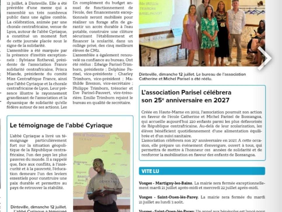 Article du Journal de la Haute-Marne : « Ils se mobilisent pour les écoliers de Centrafrique ».