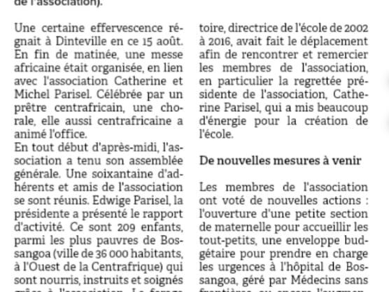 Article du Journal de la Haute-Marne sur l’association, août 2024.