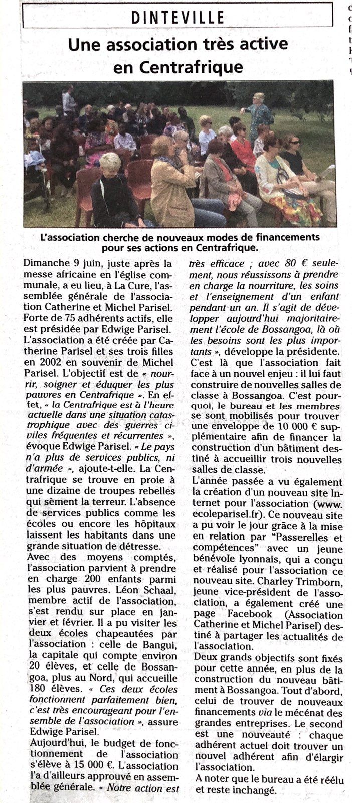 Article du Journal de la Haute-Marne : « Une association très active en Centrafrique ».