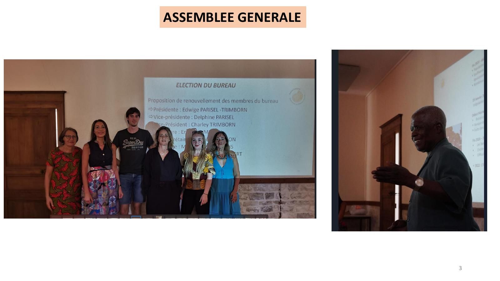 Les membres du bureau réunis devant l’écran de présentation, lors de l’assemblée générale des 20 ans.