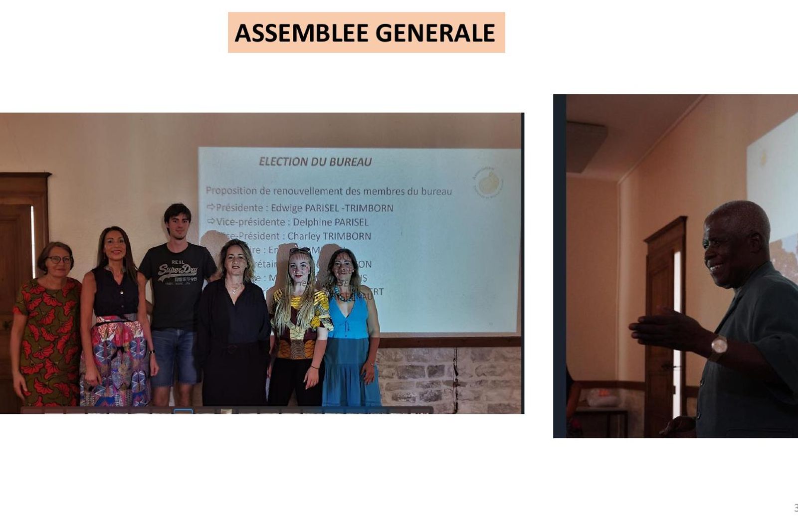 Les membres du bureau réunis devant l’écran de présentation, lors de l’assemblée générale des 20 ans.