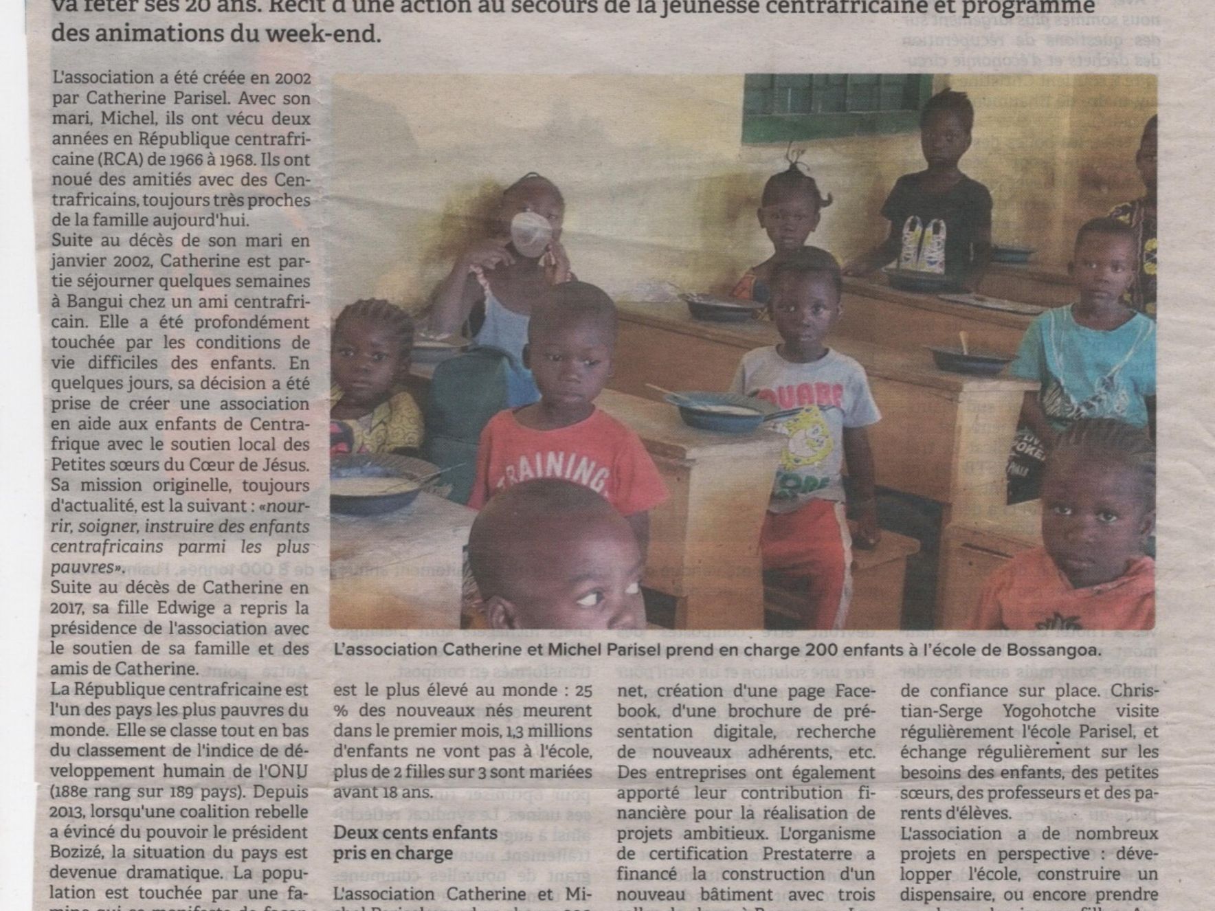 Article du Journal de la Haute-Marne : « L’association Catherine et Michel Parisel fête ses 20 ans à Dinteville ».