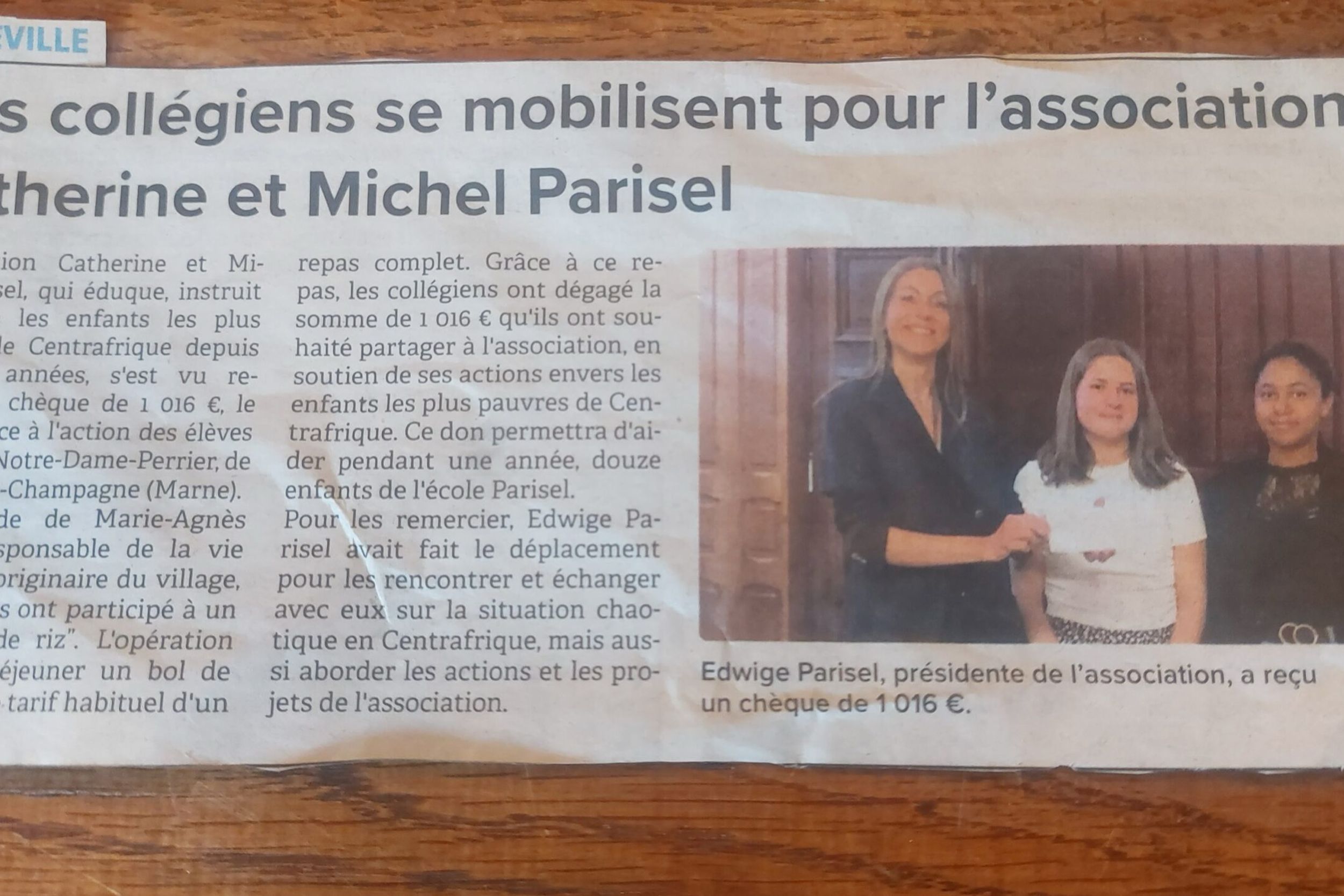 Article du Journal de la Haute-Marne : « Des collégiens se mobilisent pour l’association Catherine et Michel Parisel ».