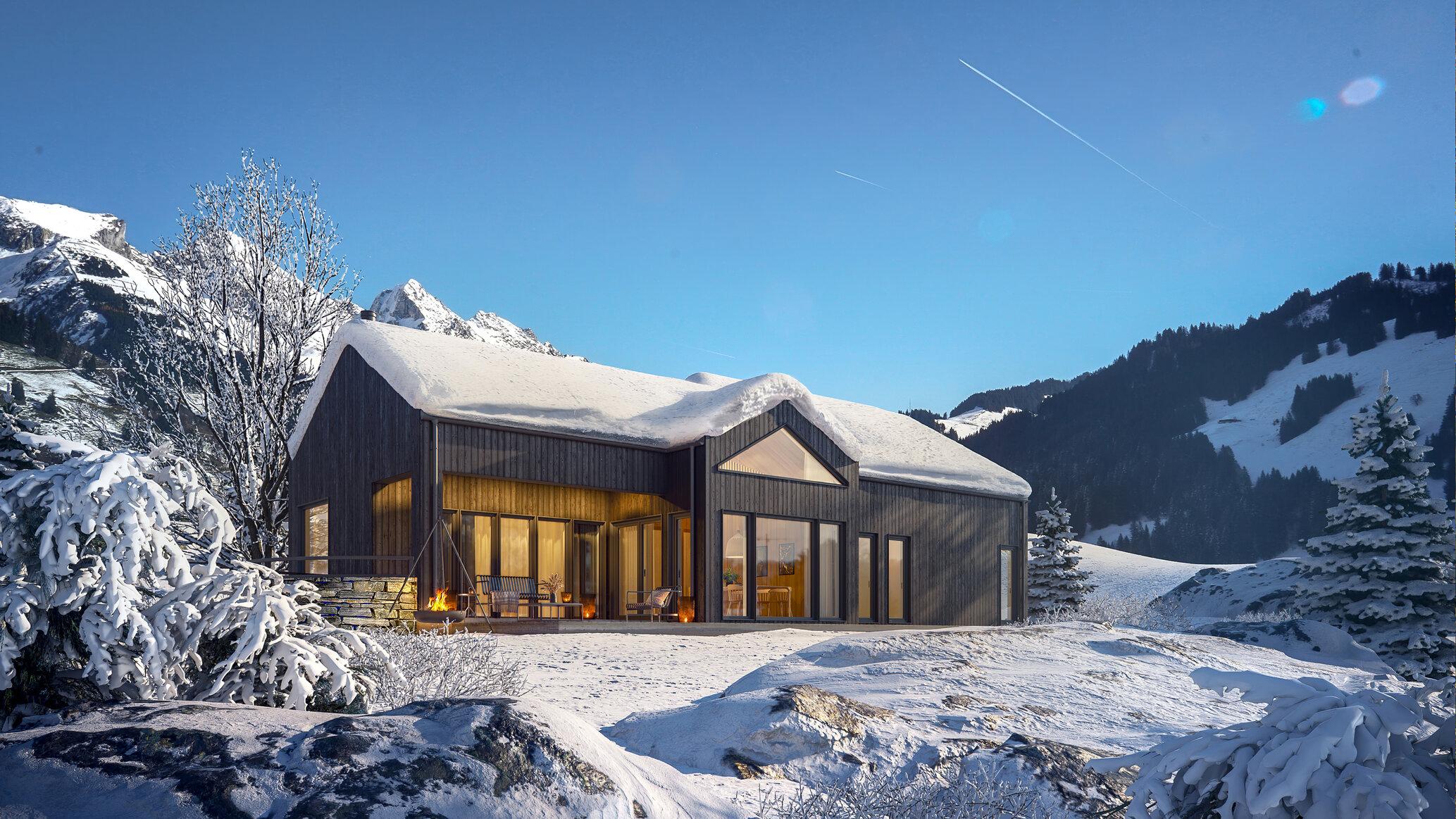 Stor moderne hytte Veggli i vinterlandskap