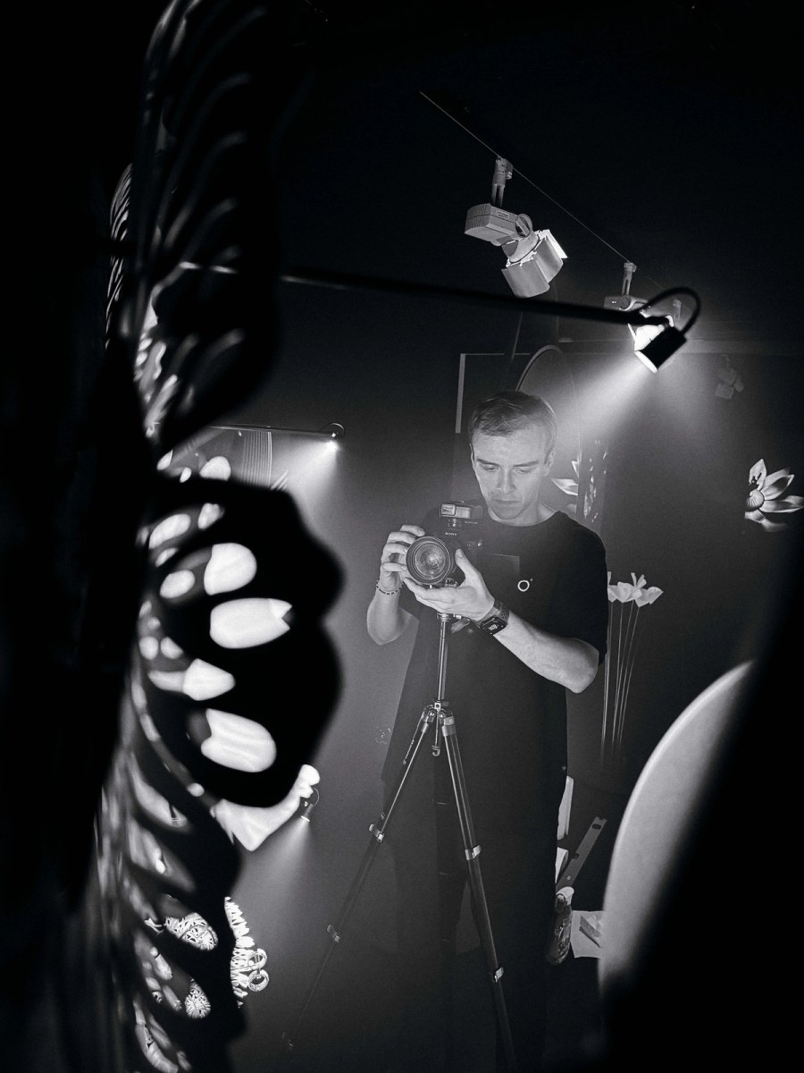 On set with floral installation