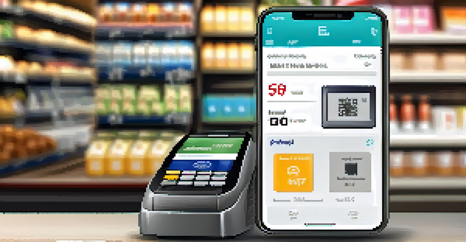 A smartphone displaying a mobile payment app at a retail checkout counter.