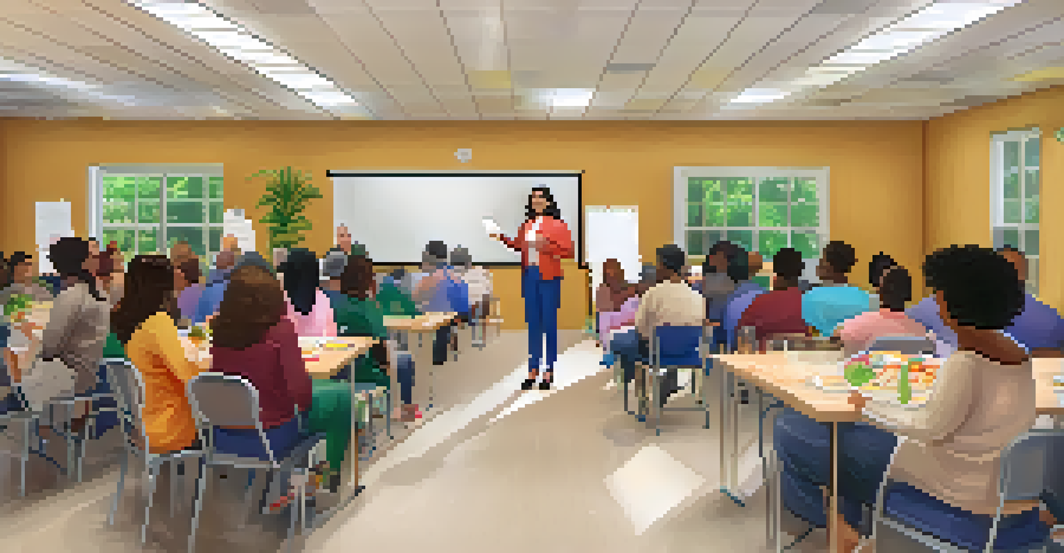 A doctor leading a community wellness workshop, with attendees engaged in learning about health and nutrition.