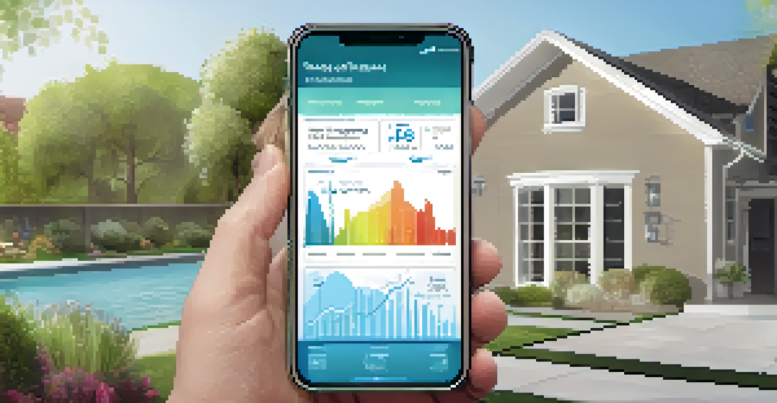A close-up of a mobile app interface that tracks water usage and provides conservation tips, held by a user.
