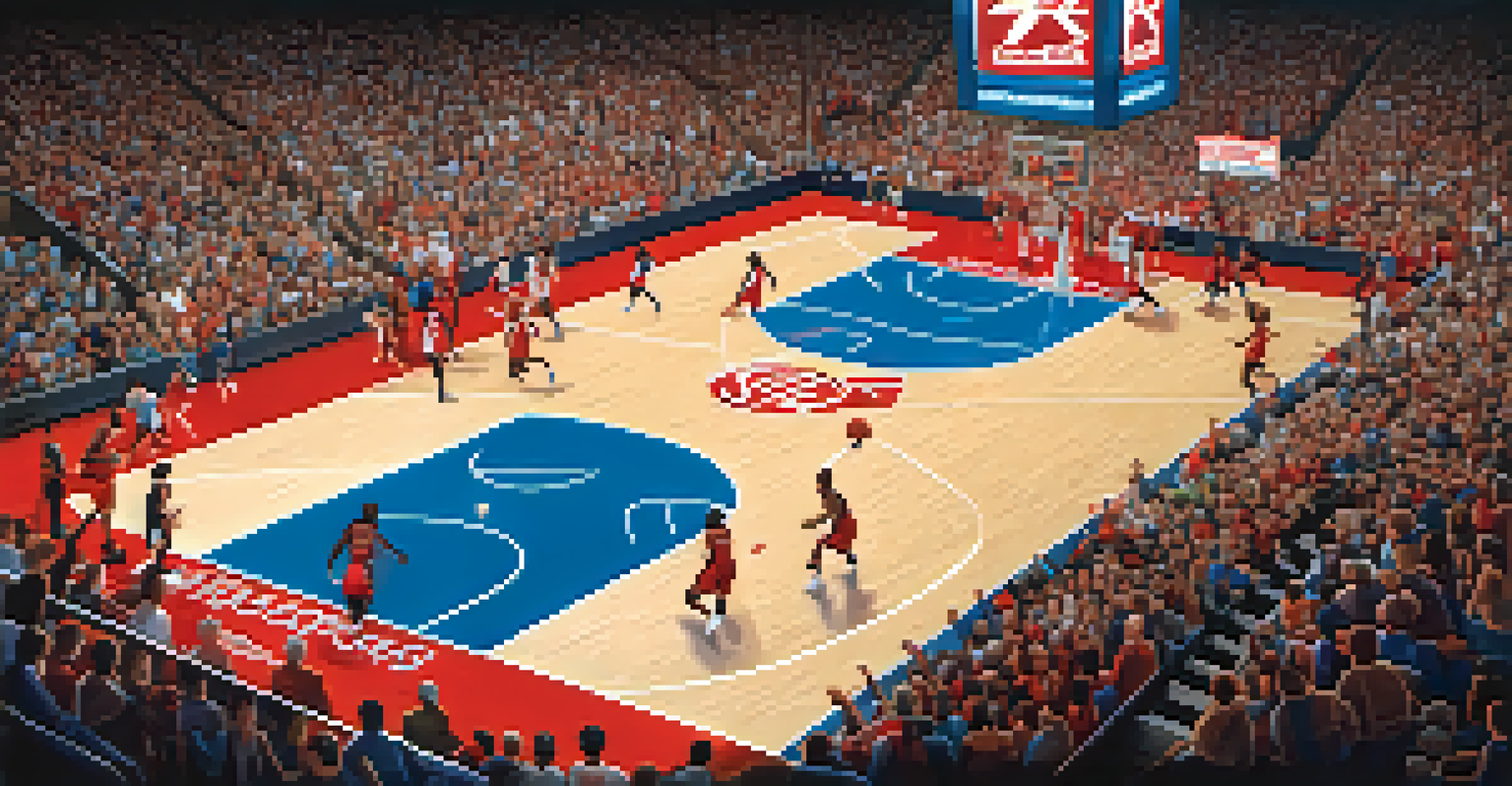 A basketball game in Houston with players in action and an enthusiastic crowd.