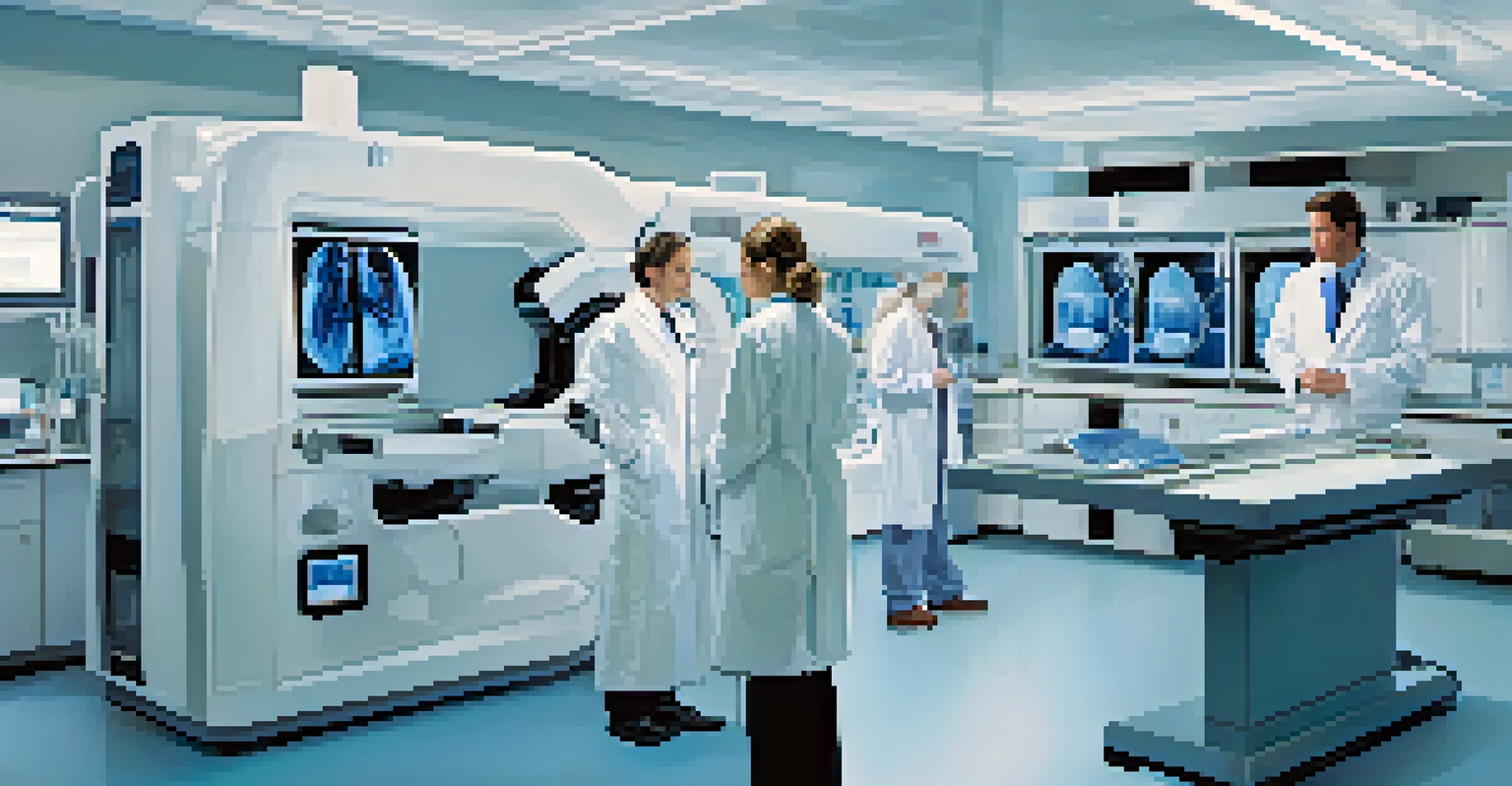 A high-tech laboratory with researchers using advanced medical imaging equipment.