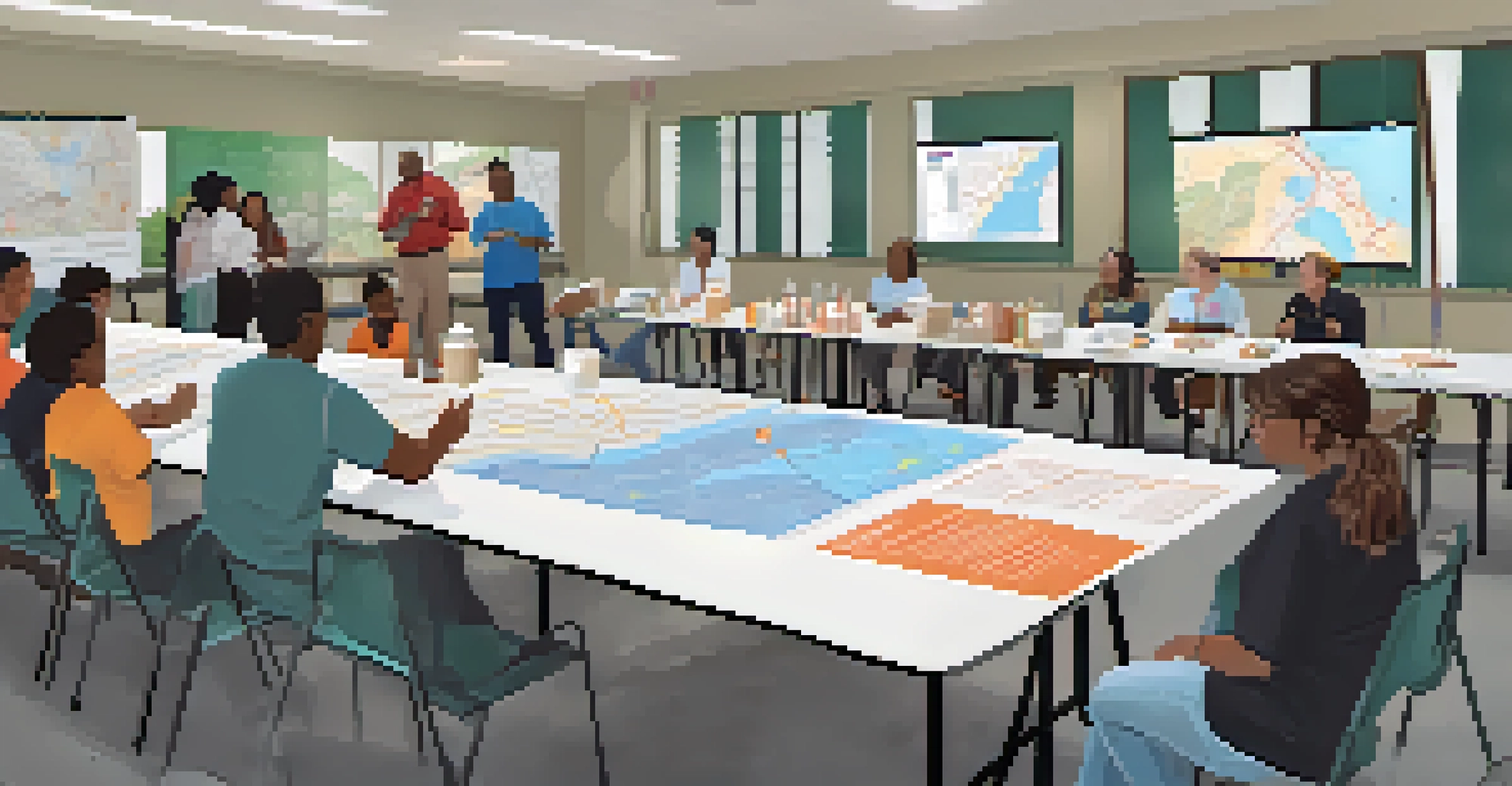A community workshop focused on disaster preparedness, with residents learning about safety supplies and flood zones.