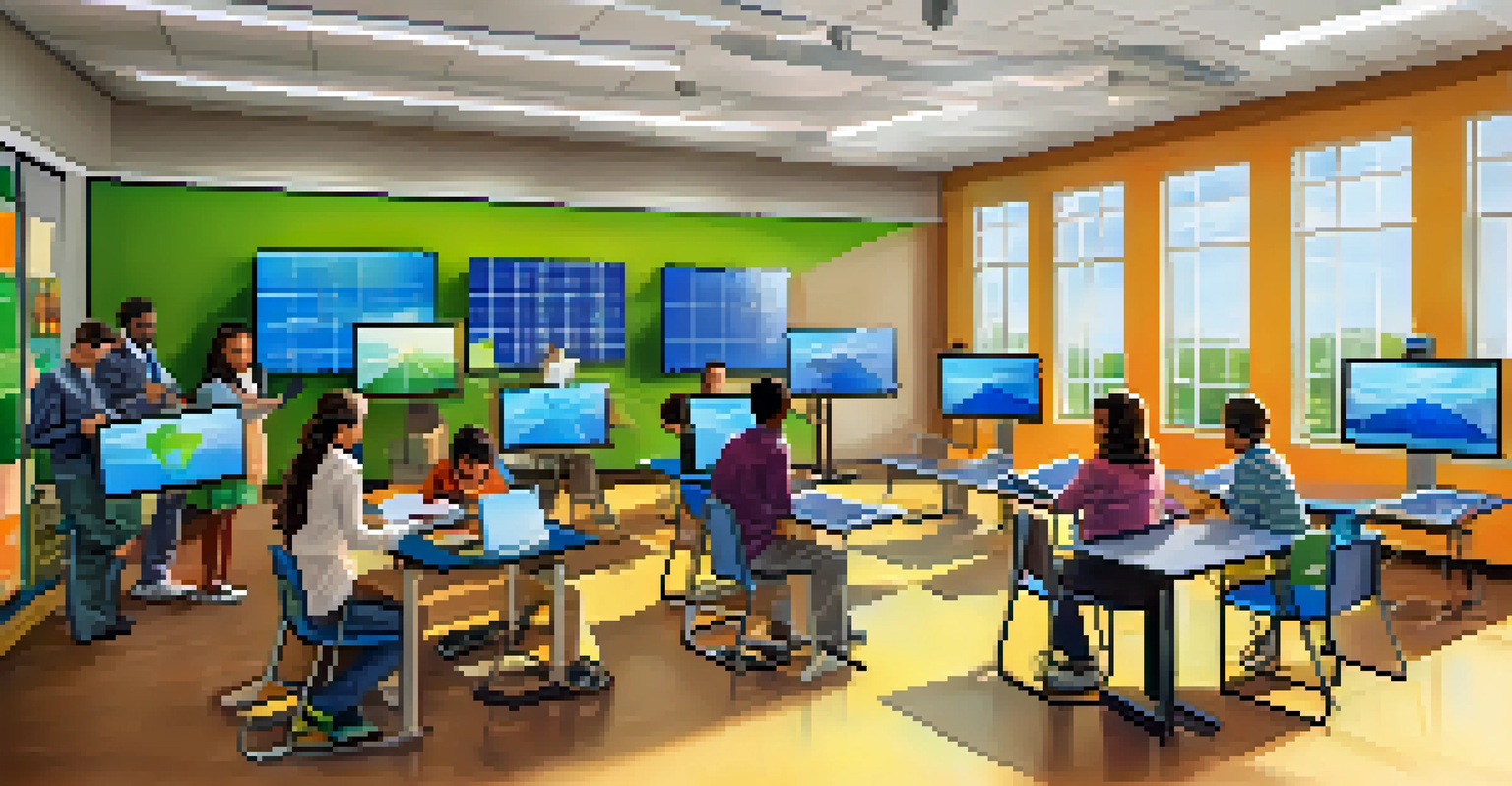 Students learning about technology and renewable energy in a Houston classroom with modern equipment.