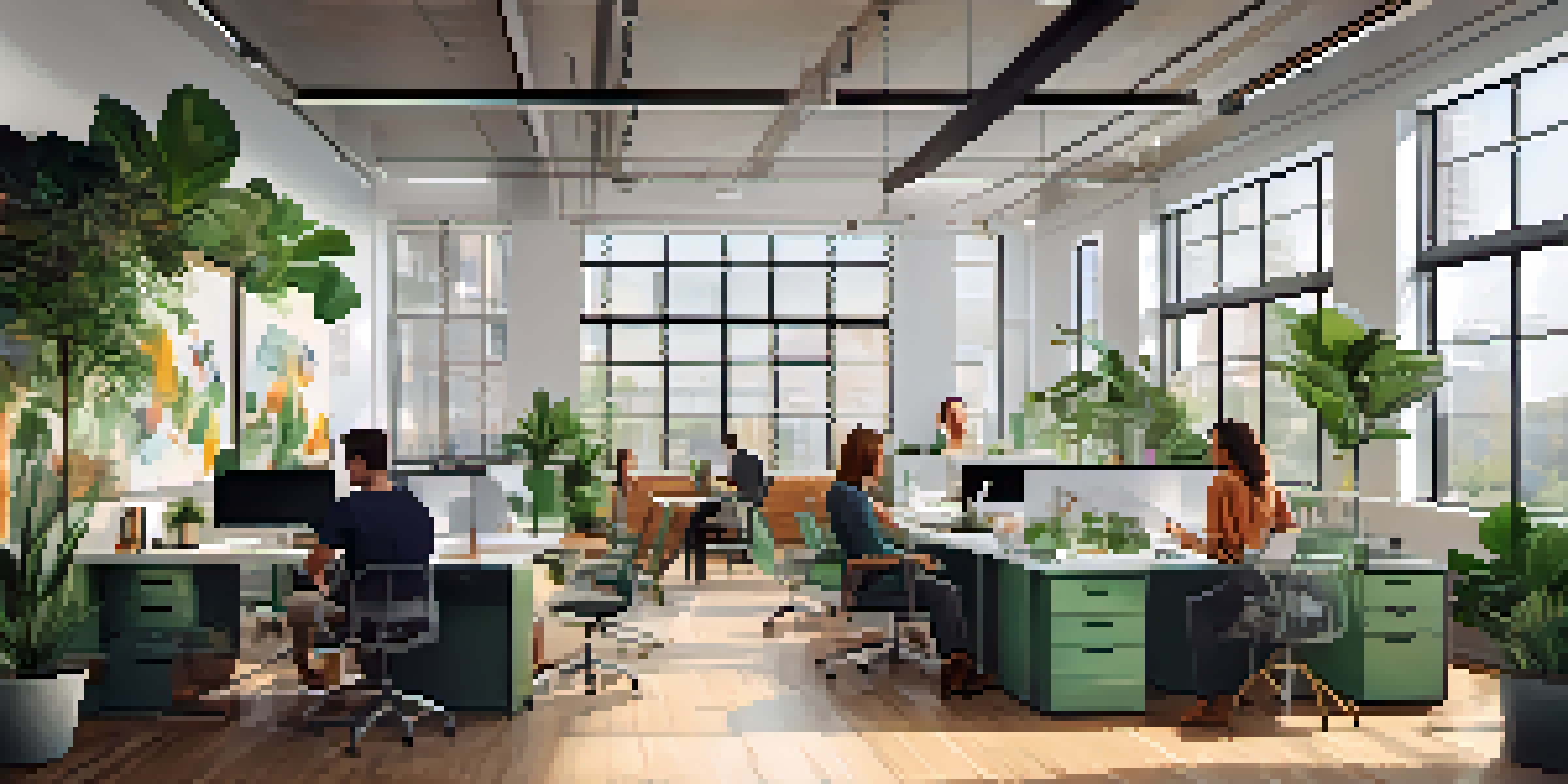 A vibrant start-up office in Houston where diverse entrepreneurs collaborate around a large table, with natural light streaming in through large windows and motivational artwork on the walls.