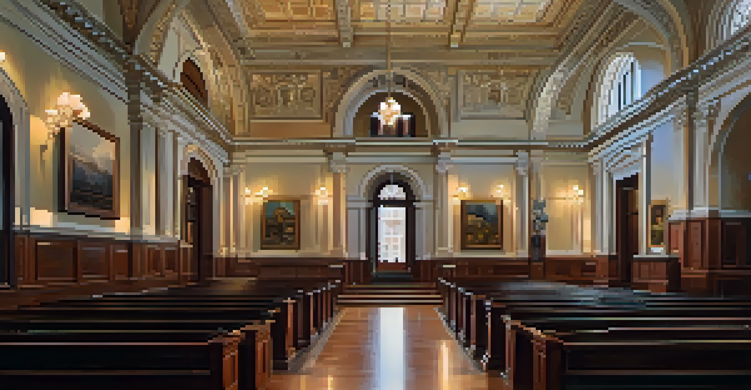 The interior of the Old Harris County Courthouse featuring an ornate ceiling and grand staircase.