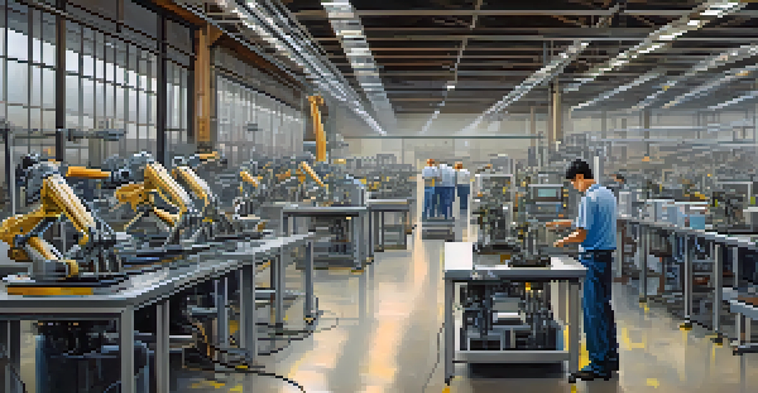 Close-up of a manufacturing workshop in Houston with robotic arms assembling products.