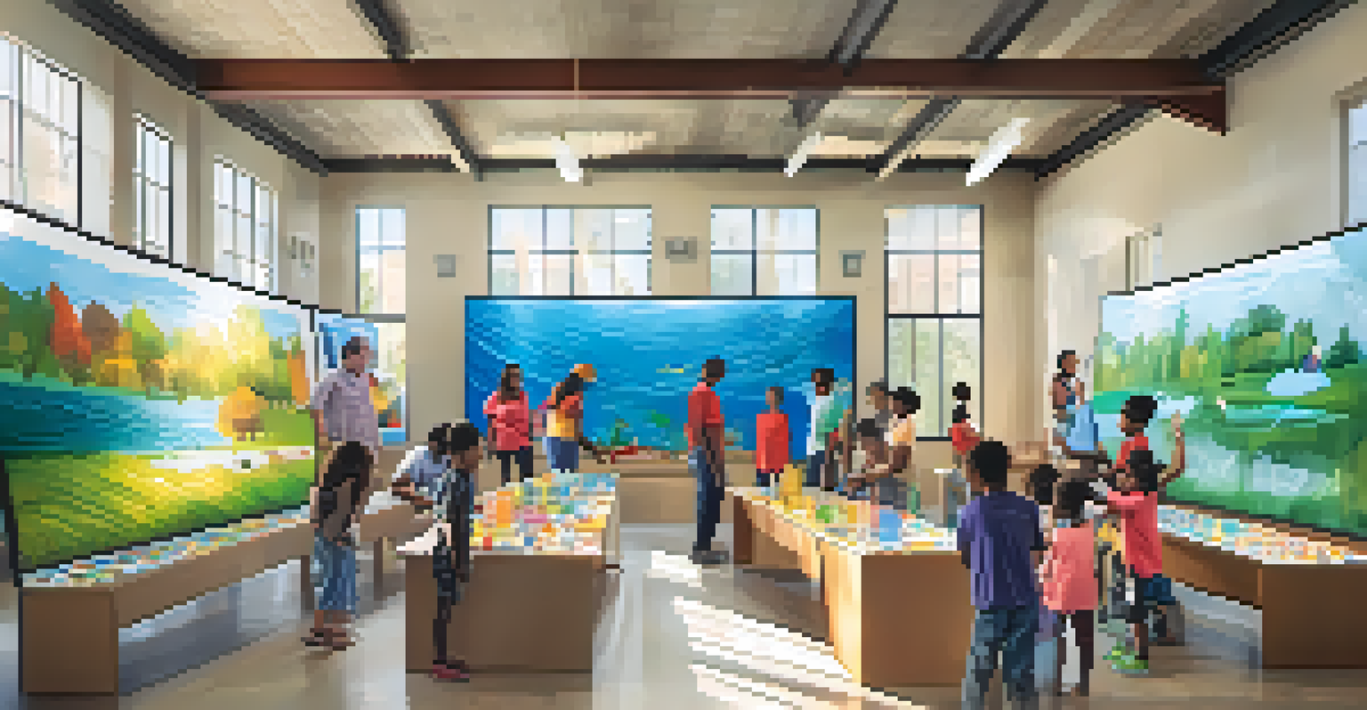 A group of adults and children participating in a hands-on workshop about water conservation in a bright community center.