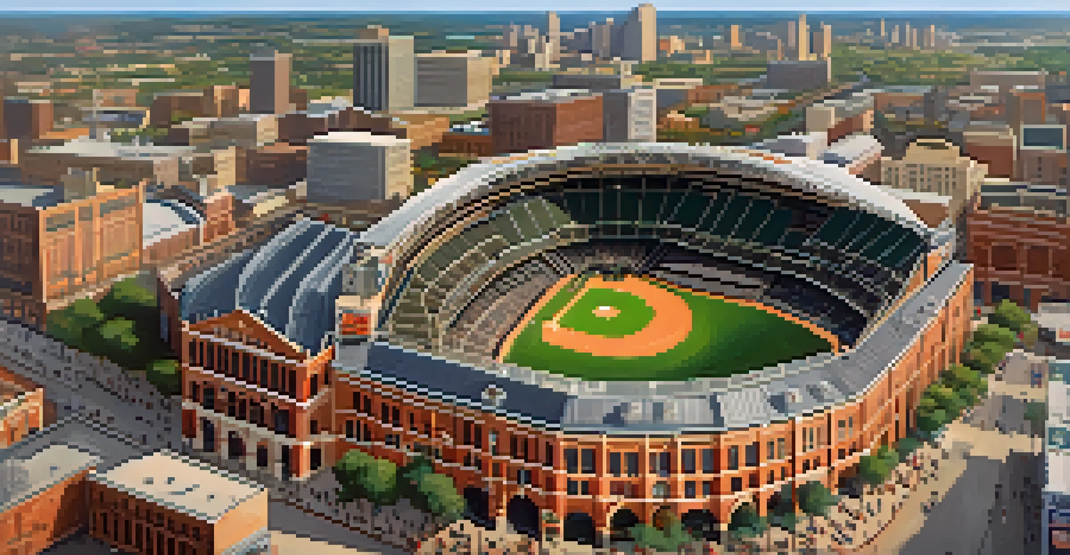 Aerial view of Minute Maid Park filled with fans and the open retractable roof during a game.