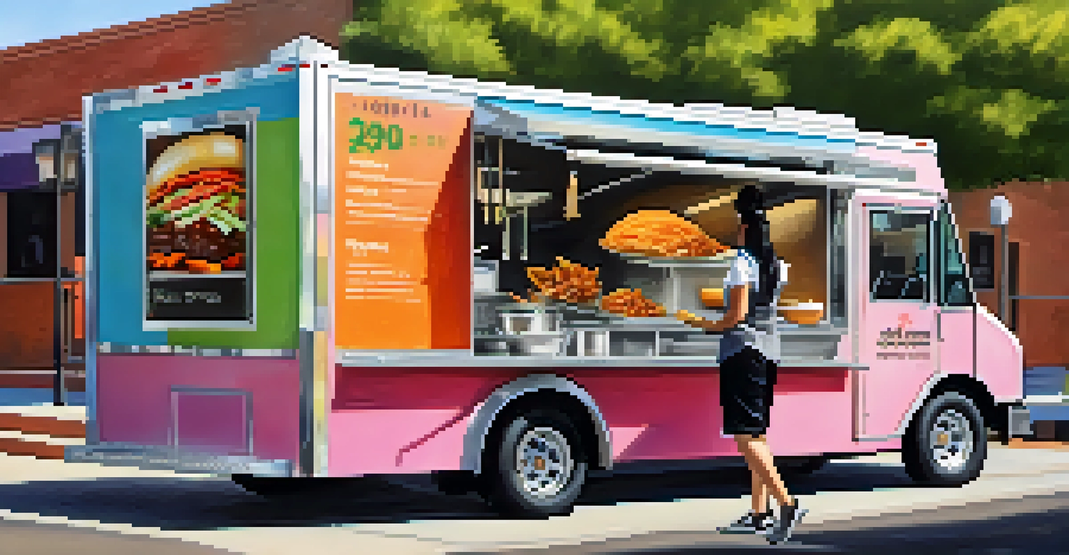 A gourmet food truck featuring a chef making Korean BBQ tacos with fresh ingredients and a colorful menu.