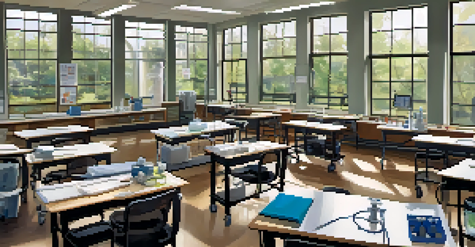 A university classroom in Houston, where students are participating in hands-on medical training with various equipment and models.