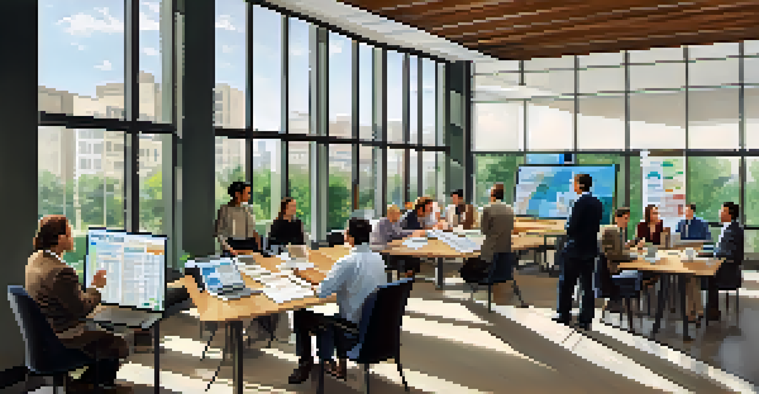 Inside a small business development center in Houston, entrepreneurs gathered around a table discussing business strategies in a bright and welcoming environment.
