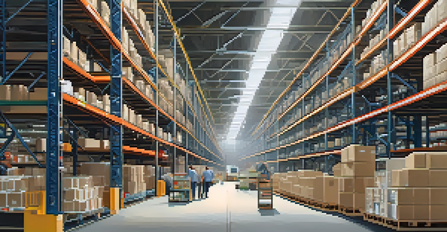 An industrial warehouse interior showcasing logistics and e-commerce operations.