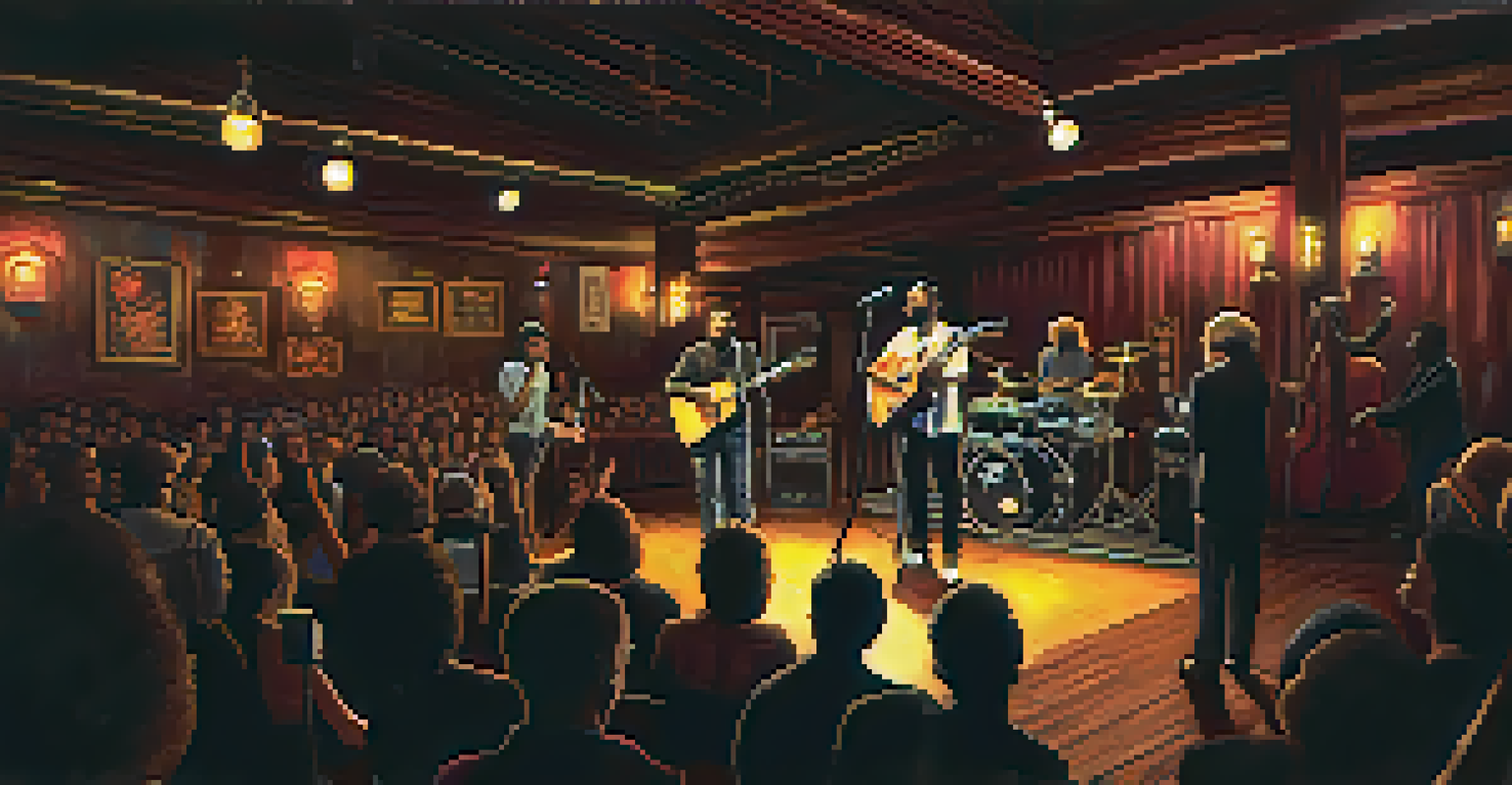 A soulful singer performing on stage at the House of Blues in Houston, with a backing band and a captivated audience in a cozy atmosphere.