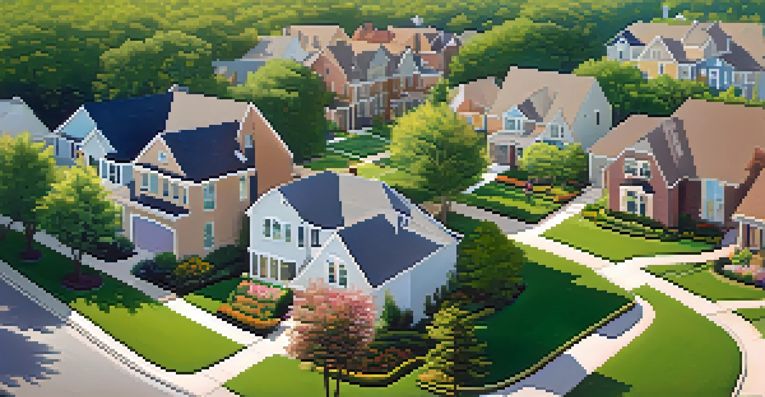 Aerial view of a suburban neighborhood in Houston with families outdoors.