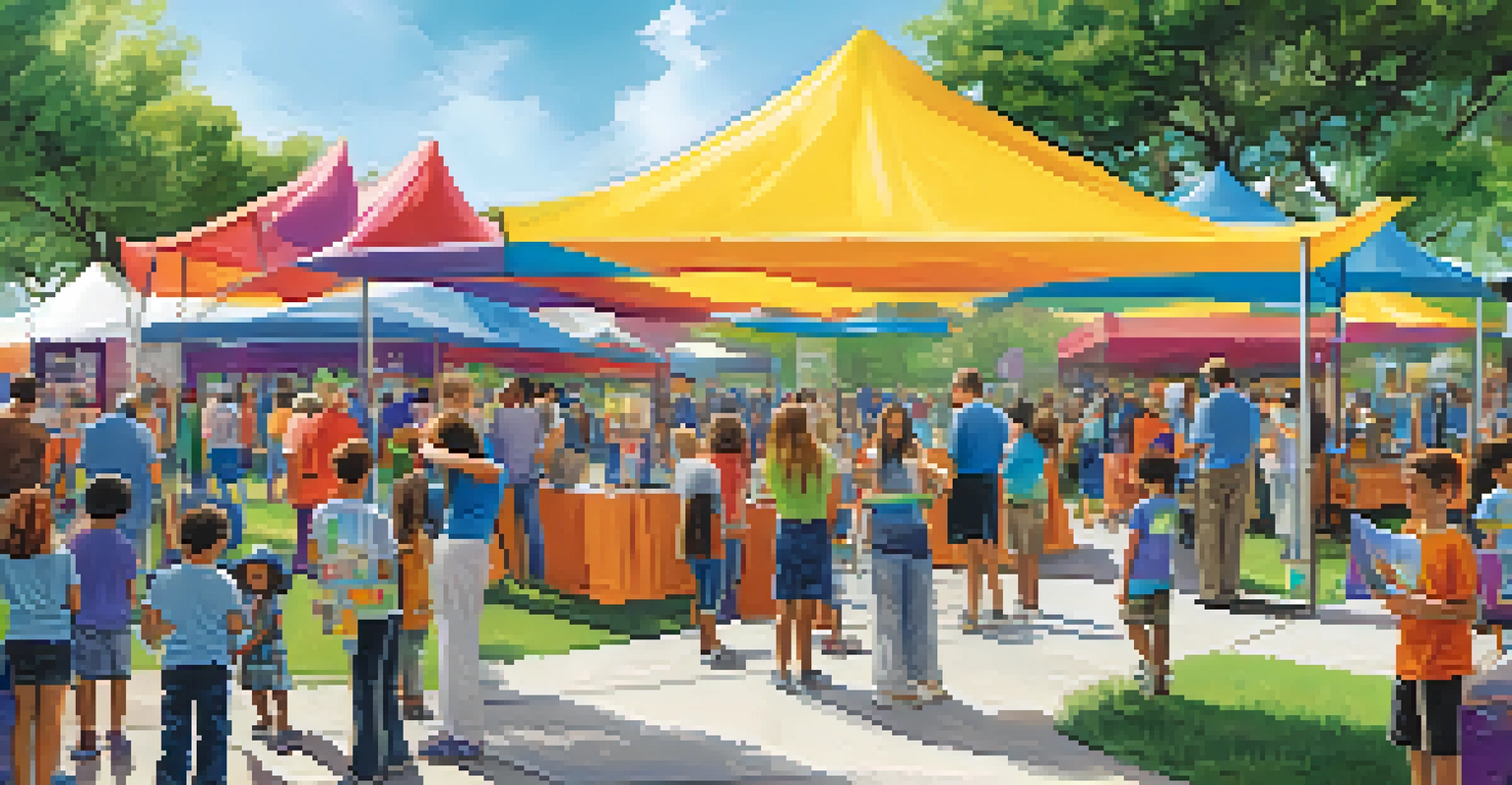 A community event outside a research center in Houston, featuring interactive science exhibits and families enjoying the activities.
