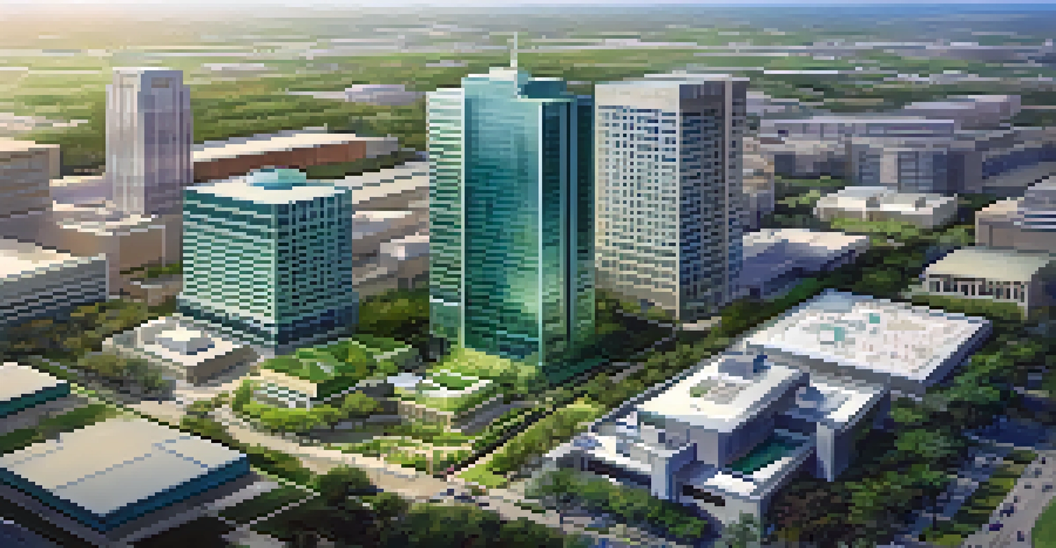 Aerial view of the Texas Medical Center with modern buildings and green spaces.