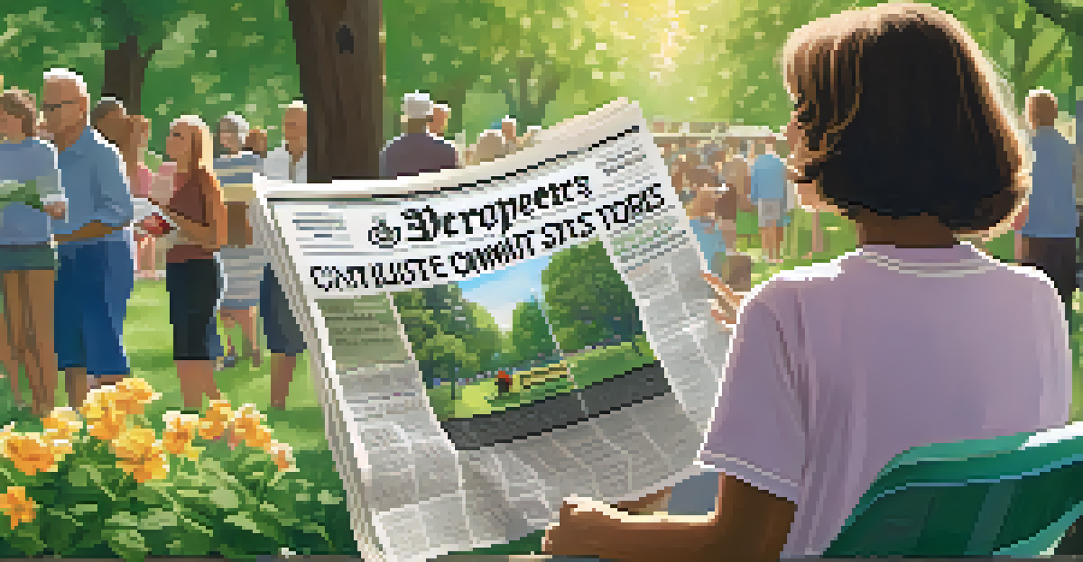 A close-up of a person reading a newspaper in a park, surrounded by greenery and people enjoying the outdoors.