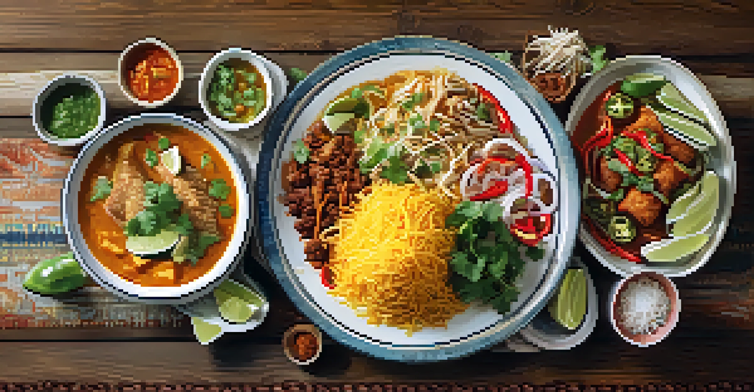 A close-up view of a plate with various multicultural dishes, showcasing the culinary diversity of Houston.