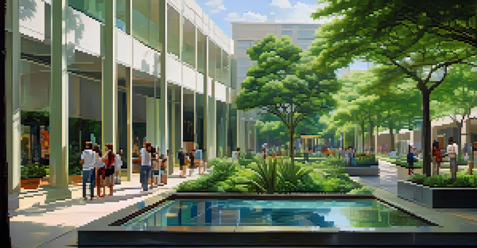 Visitors exploring the art installations in Houston's Museum District, surrounded by greenery and modern architecture.