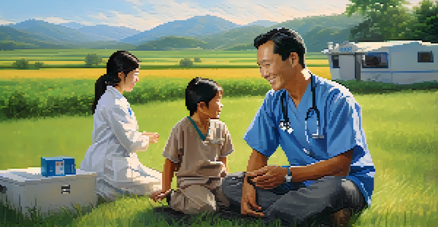 A doctor in a mobile clinic providing healthcare to a family in a rural setting.