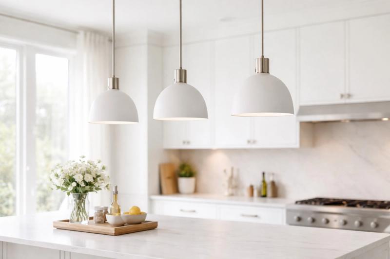 Close-up of modern kitchen lighting and fixtures in Roseville by Western Renovations.
