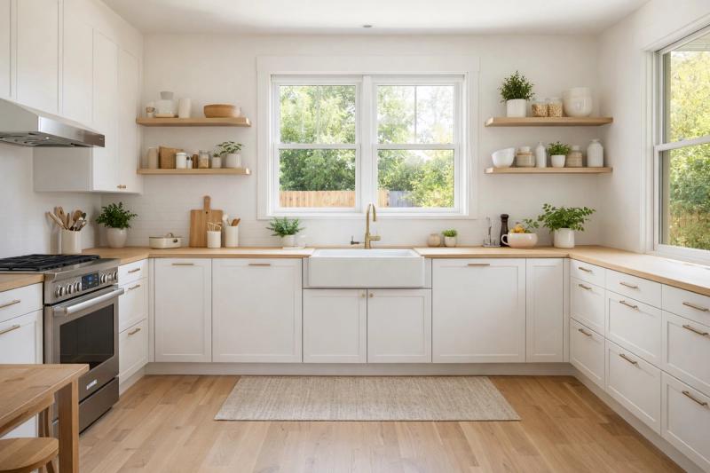 Remodeled modern kitchen in Roseville with quartz countertops, custom cabinets, and stainless steel appliances by Western Renovations.