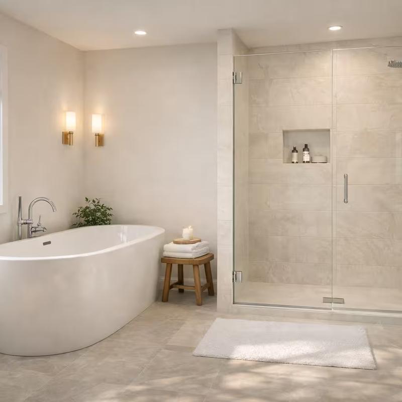 Luxury guest bathroom with soaking tub and separate glass shower renovation done by western renovations in roseville
